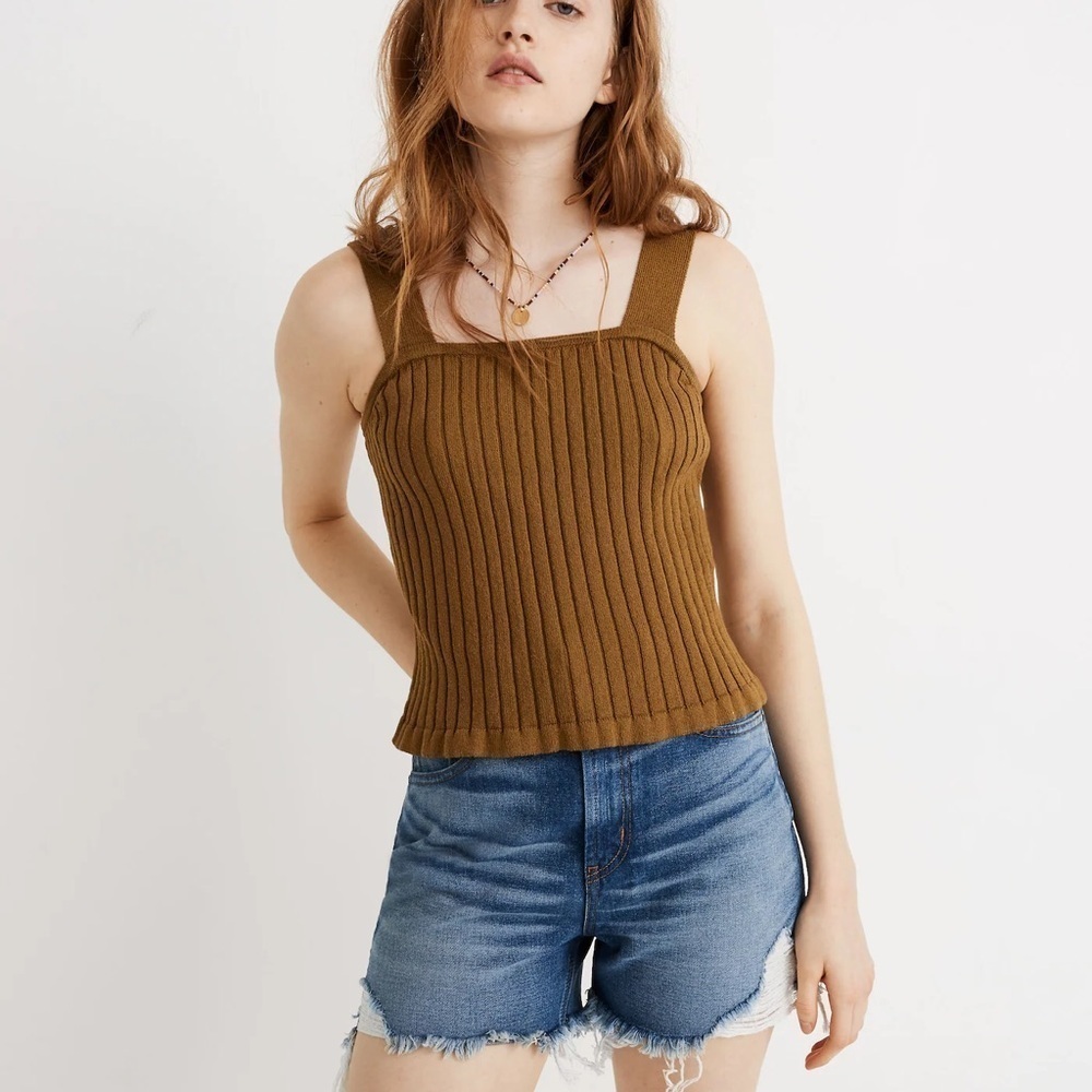 Madewell Women’s Tilney Ribbed Sweater Tank Size XS in Spiced Olive Square Neck